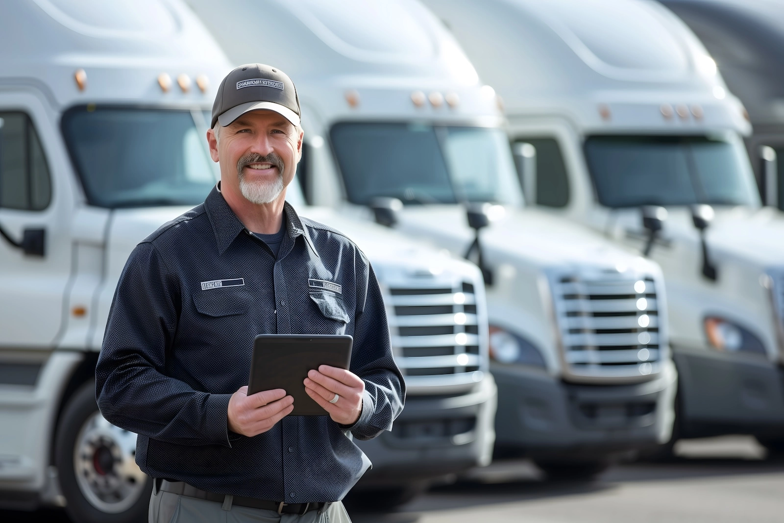 AdobeStock_743883490_jpeg a man and a background of lined up white trucks
